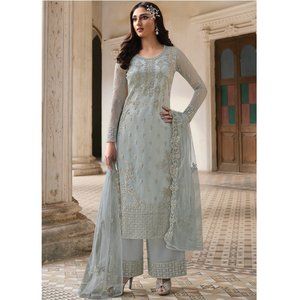Blue Straight Cut Embroidered Salwar Kameez (BRAND NEW)